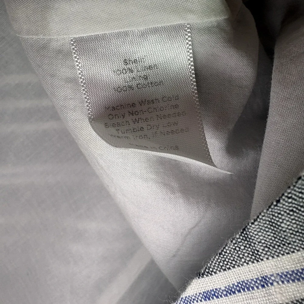 Talbots Women's Size 12 Linen Chevron Stripe Blue Black White Midi Skirt - Picture 5 of 9